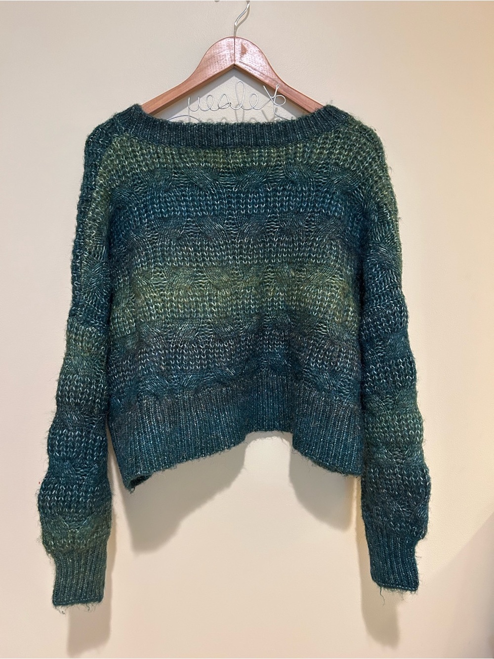 POL Oversized Cropped Green Crewneck Chunky Knit Sweater Size Small - Picture 2 of 8